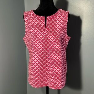 Talbots Large Pink White Flower Geo Print Sleeveless Ottoman Shell Tank Top NWT